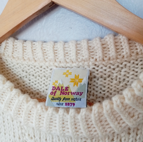 Dale Of Norway Chunky Cable Knit Crewneck Sweater 100% Wool Ivory Ecru - Picture 7 of 15